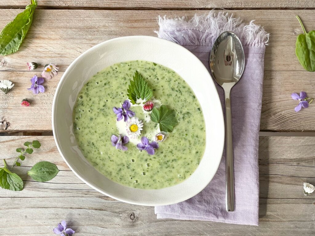 Neun-Kräuter-Suppe mit grünem Spargel
